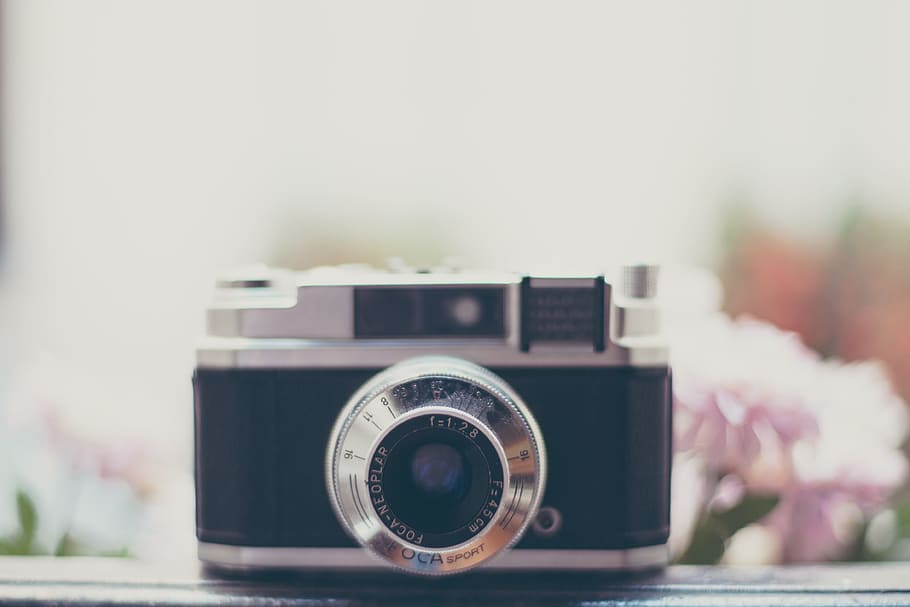 black and gray digital camera, black and silver camera on wooden surface HD wallpaper
