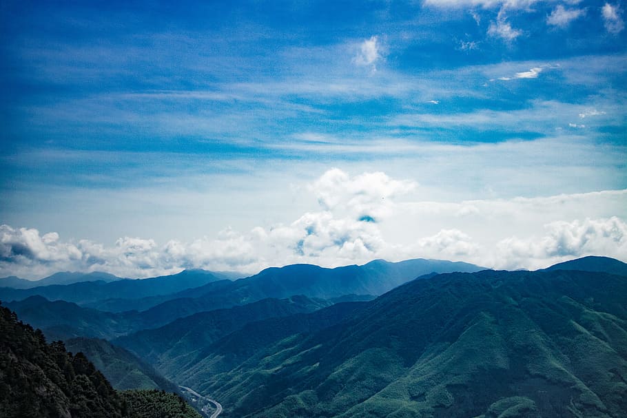 landscape, mountains, nature, sky, alpine, alps, blue sky, clouds HD wallpaper