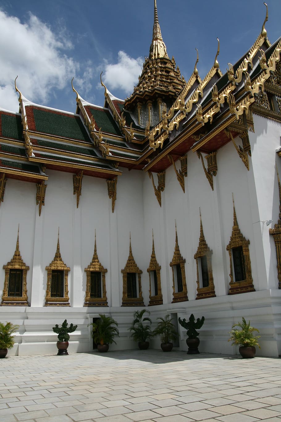 temple, gold, thailand, architecture, sky, clouds, white, repeated, HD wallpaper