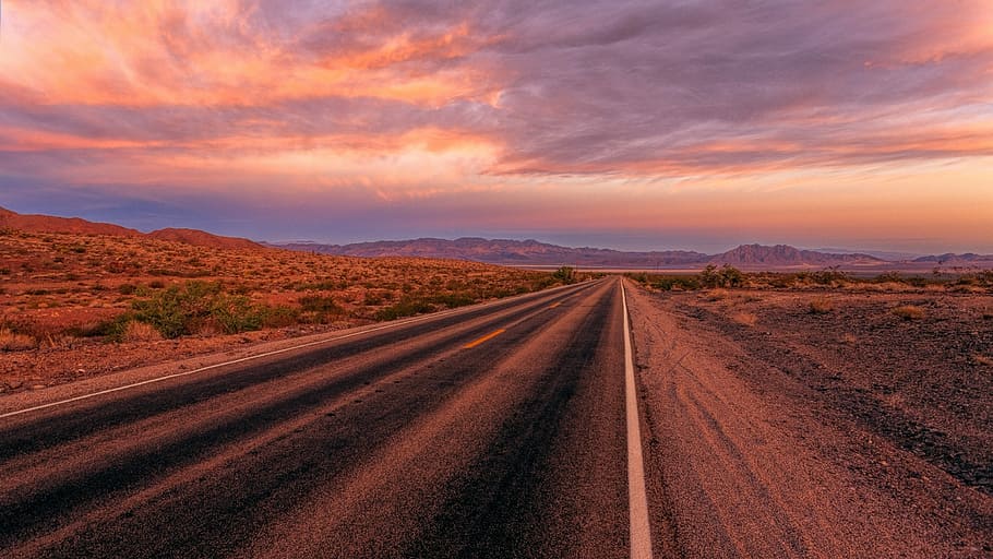 nature photography of road, desert, sunset, landscape, sky HD wallpaper