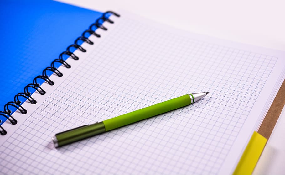green click pen on graphing paper, notebook, office, business HD wallpaper