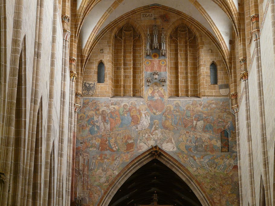 Fresco, Interior, Building, quire arch, architecture, gothic HD wallpaper