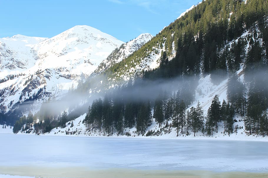 bergsee, winter, snow, lake, water mountains, cold temperature HD wallpaper