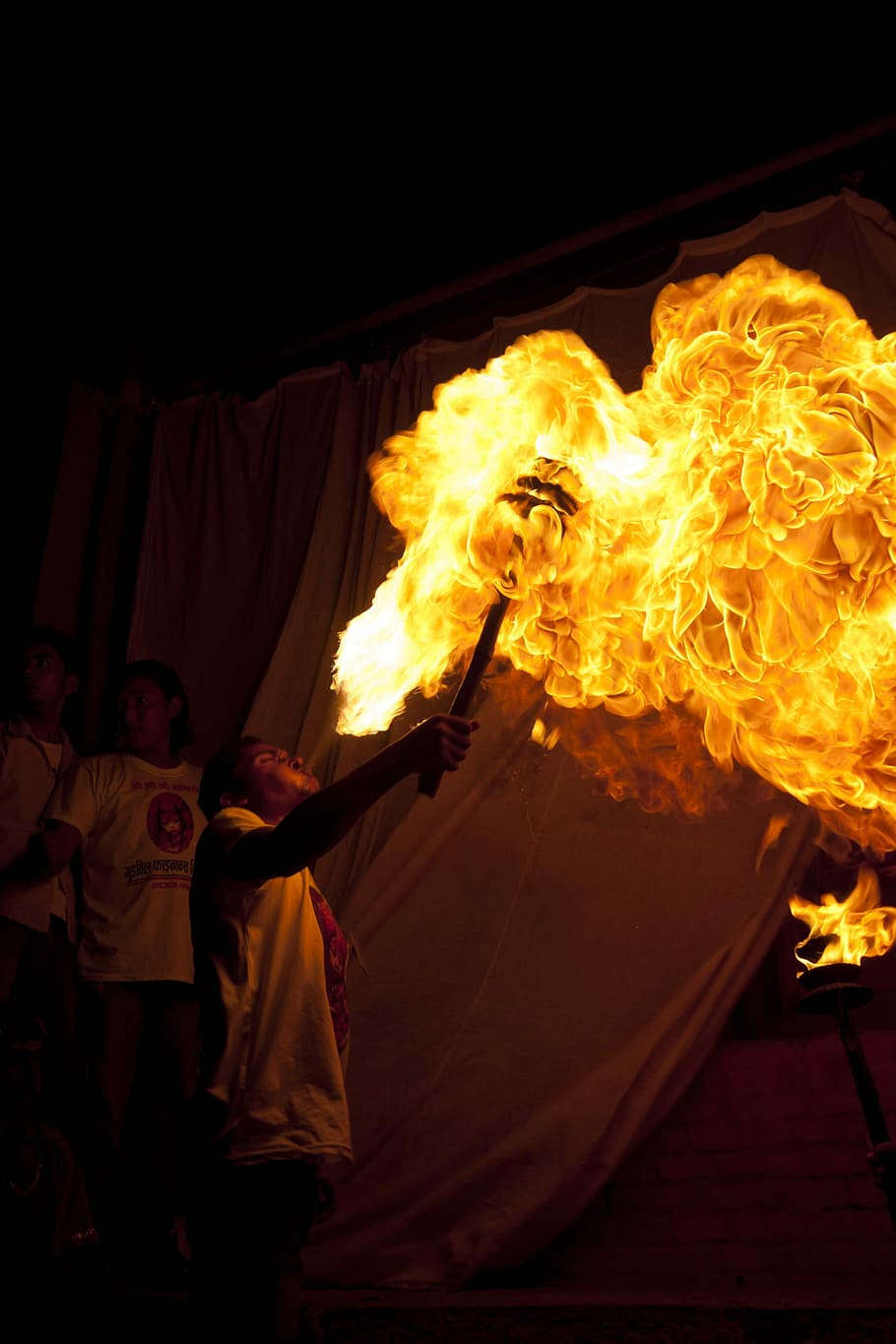 Fire-Eater, Man, Brave, Smoke, yellow, torch, artist, flame HD wallpaper