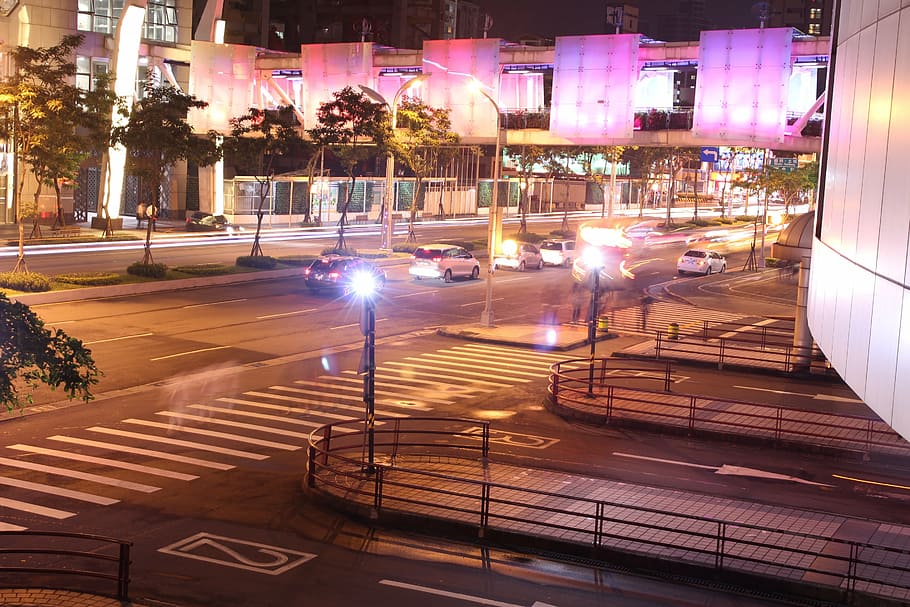 night view, 燈, street, illuminated, architecture, city, building exterior HD wallpaper