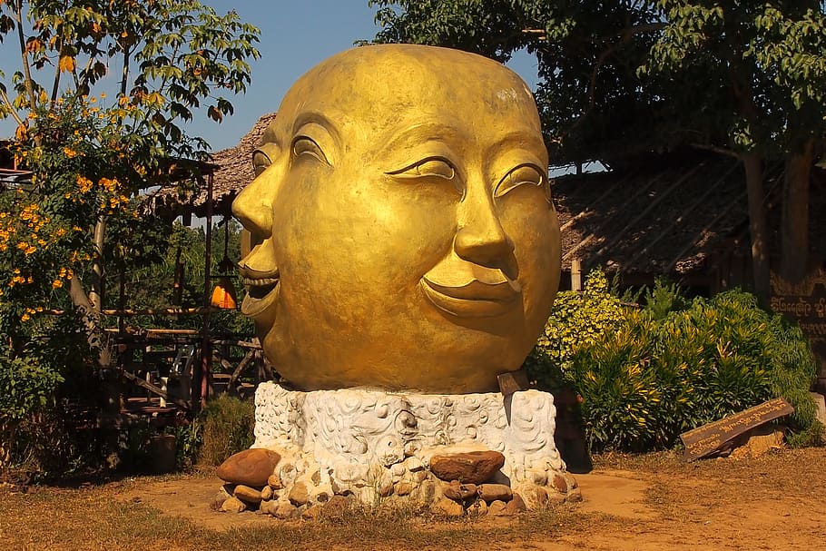 sculpture, statue, buddha, stone, religion, representation HD wallpaper
