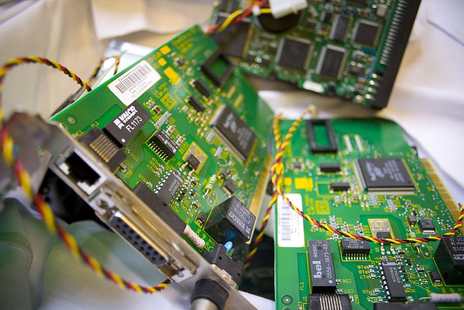 tilt-shift photography of three computer expansion cards, map, HD wallpaper