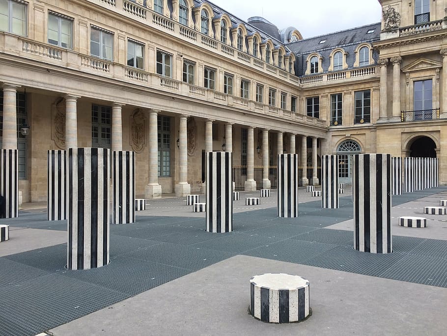 burren, column, paris, nobody, art, landmark, columns, modern art