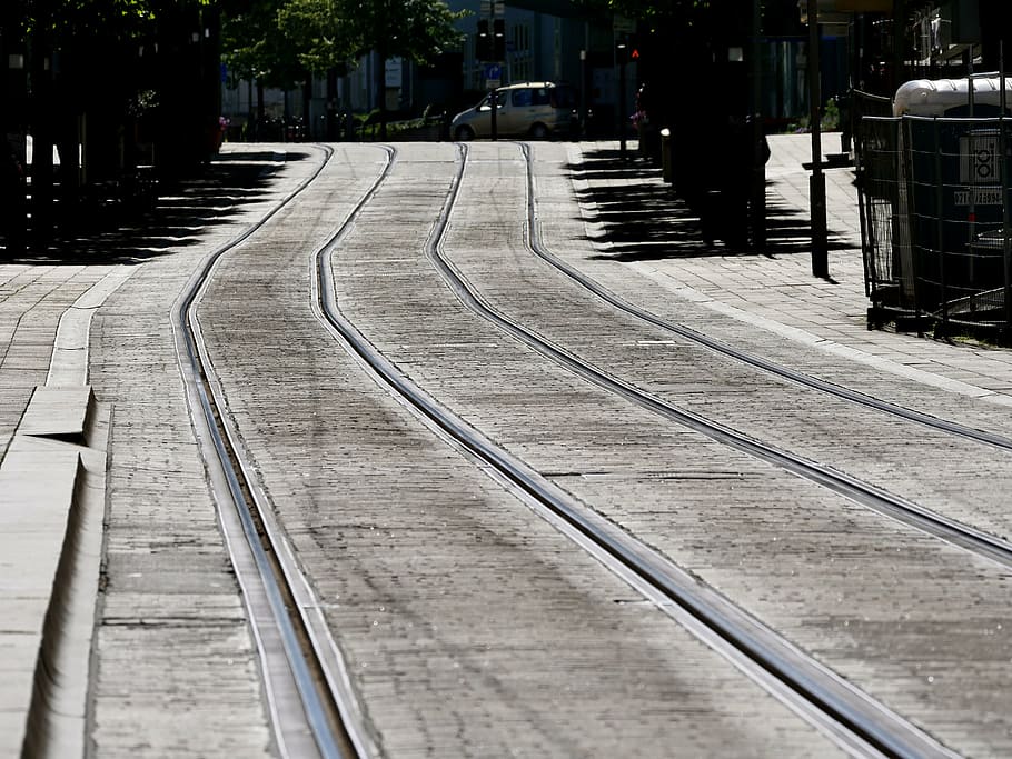 gray concrete floor, trace, gleise, direction, train, seemed HD wallpaper