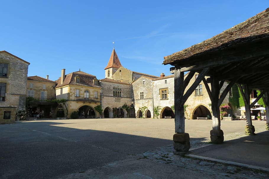 Monpazier, Village, French, France, Old, stones, hall, place, HD wallpaper