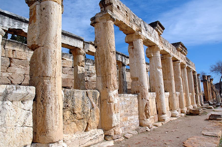 pamukkale, column, ancient, history, the past, old ruin, architecture HD wallpaper