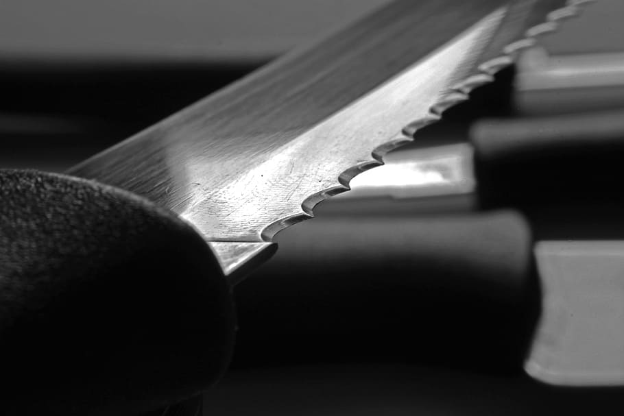 grayscale photography of knife, Bread Knife, Wire, Sharp, Cut HD wallpaper