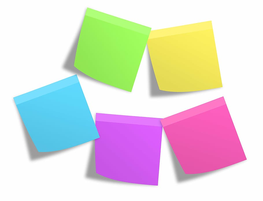 five assorted-color square tiles graphics, postit, memos, notes