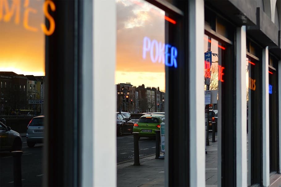 closeup photography of black glass window, poker, led, signage HD wallpaper