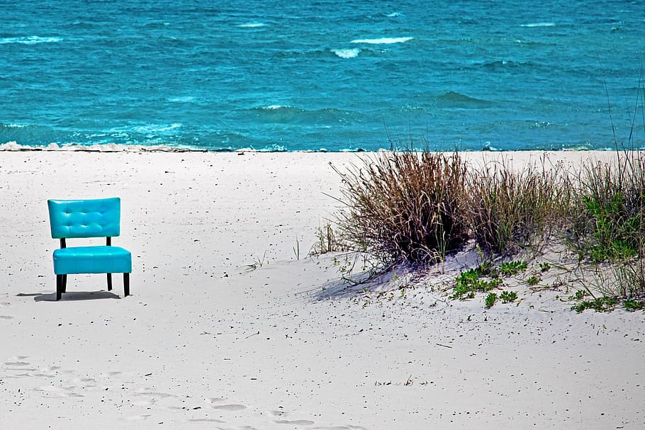 beach, ocean, sand, water, land, sea, nature, chair, no people HD wallpaper