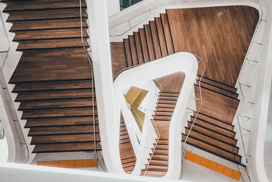 spiral wooden staircase, architecture, building, infrastructure HD wallpaper