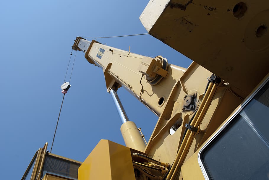 crane, machine, site, work, low angle view, sky, nature, clear sky HD wallpaper