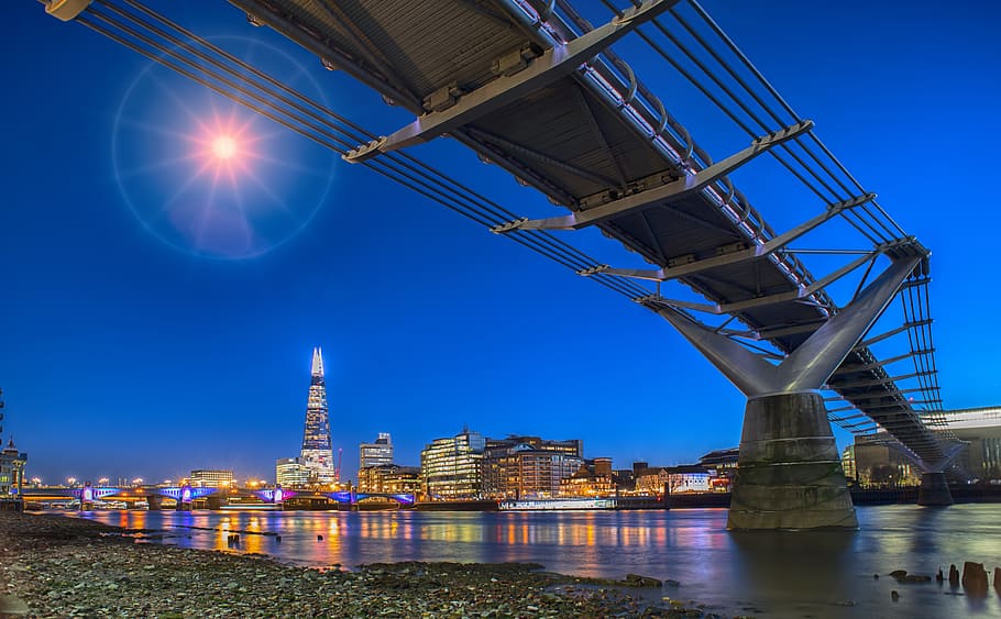 sky, architecture, water, bridge, travel, landmark, building HD wallpaper