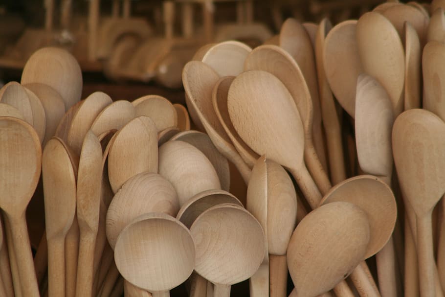 spoon, wooded, rustic, poland, krakow, cracow, large group of objects HD wallpaper
