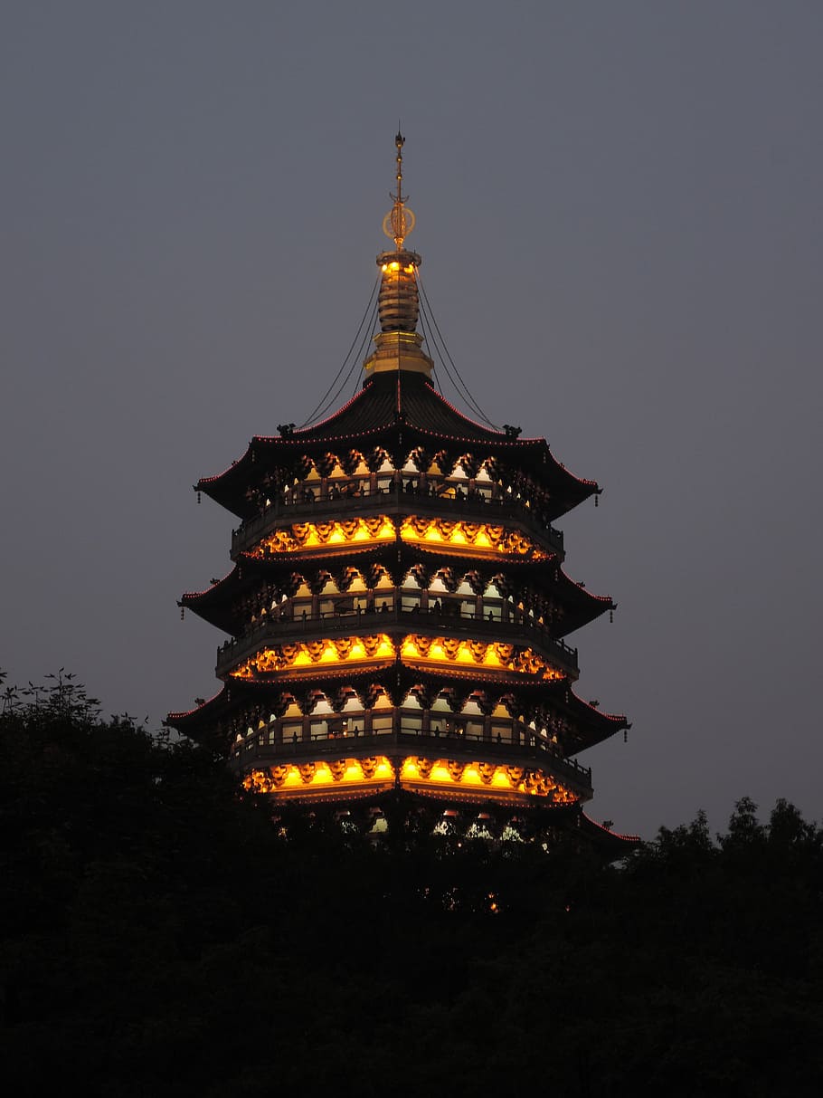 Leifeng Pagoda, Magnificent, late, lights, celebration, night, HD wallpaper