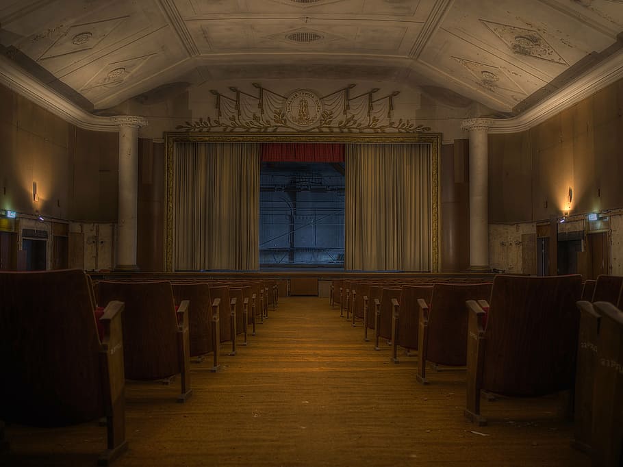empty brown theater, lost place, hdr, high dynamic range image HD wallpaper