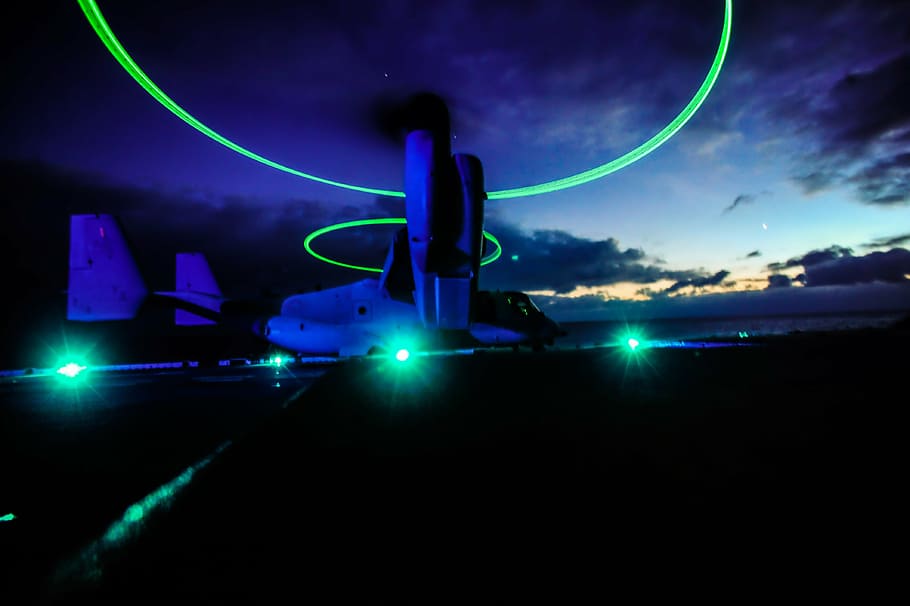 night, evening, light, lights, long exposure, mv-22, osprey