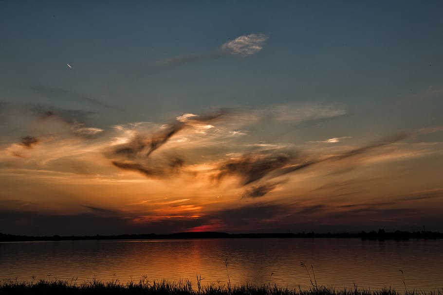 Sunset, Clouds, Colors, Lake, relaxing, beauty in nature, sky HD wallpaper