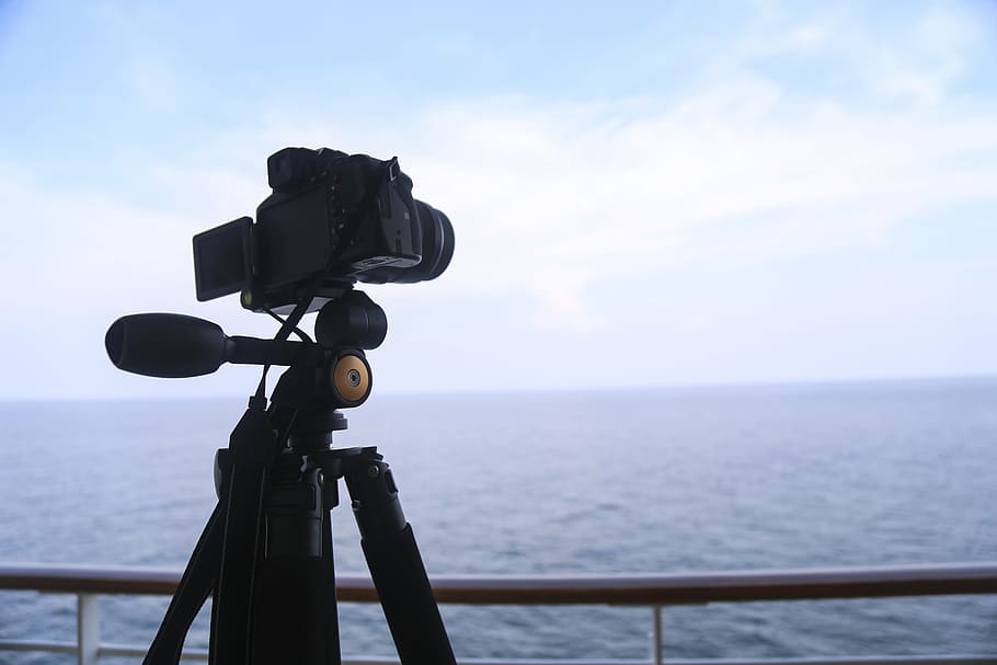 camera, tripod, sea front, ocean, water, sky, technology, photography themes HD wallpaper