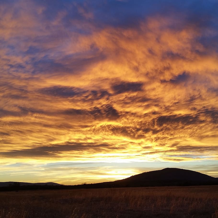 Sunset, Clouds, Mountain, Nature, sky, landscape, blue, outdoor HD wallpaper