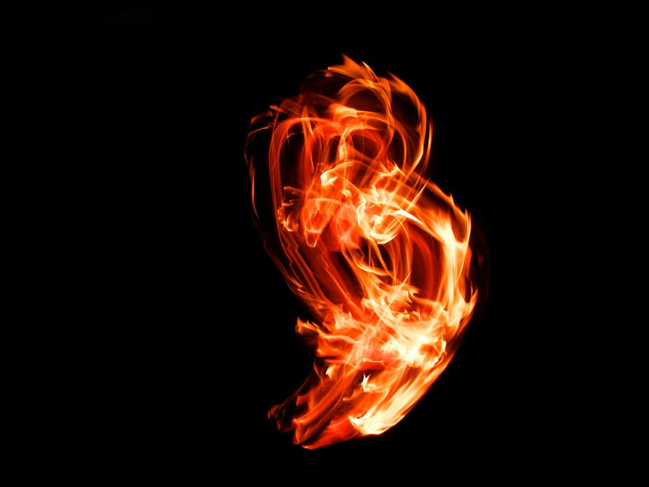 fire illustration, light, at night, long shutter speed, orange