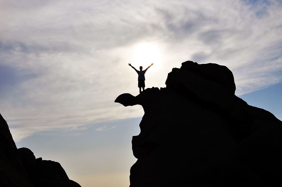 light, sky, man, person, backlit, clouds, outdoors, silhouette HD wallpaper
