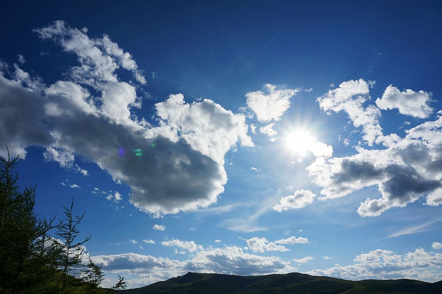 Prairie, Blue Sky, White Cloud, cloud - sky, sunlight, nature HD wallpaper