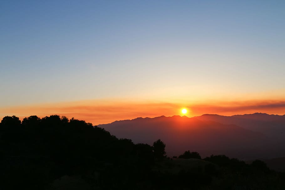 silhouette of trees, ojai, sunset, clouds, evening, mountains HD wallpaper