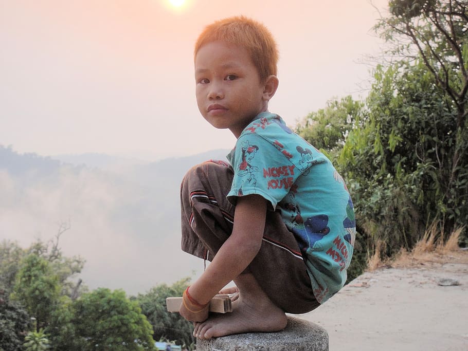 boy, balance, crouch, myanmar, burma, one person, real people HD wallpaper