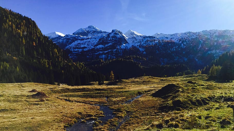 green grass near mountain, grass field across mountain during daytime HD wallpaper