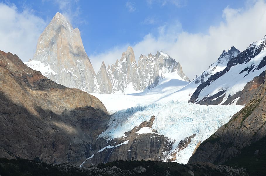 snow covered mountain, patagonia, fitz roy, cerro torre, glaciers