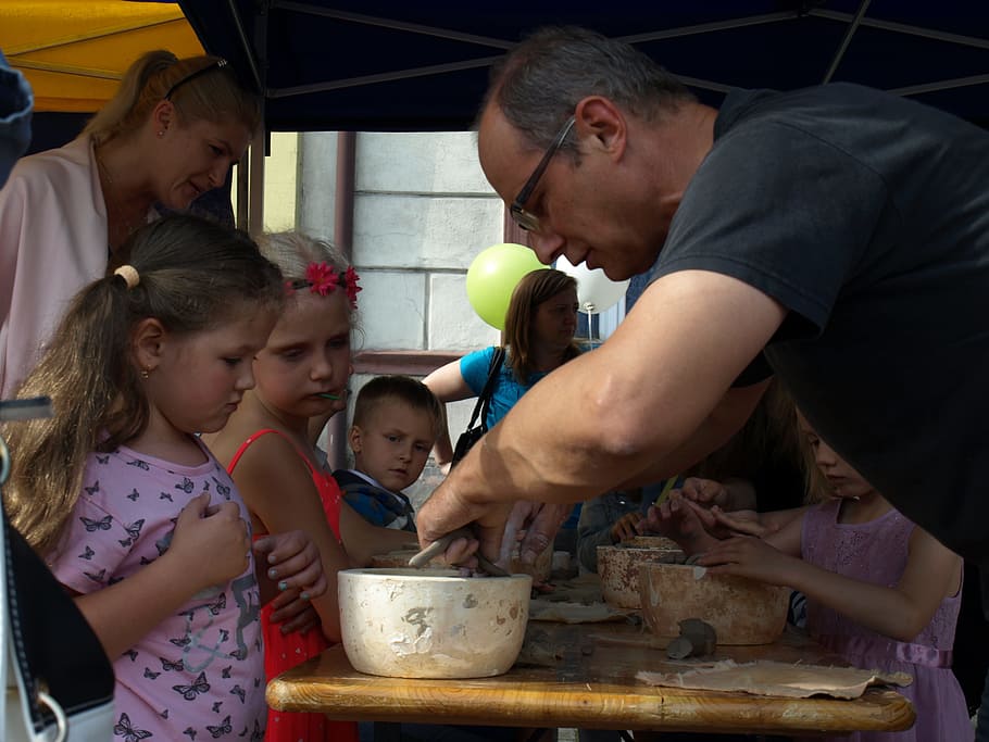 child, fun, clay, women, females, food, group of people, girls HD wallpaper