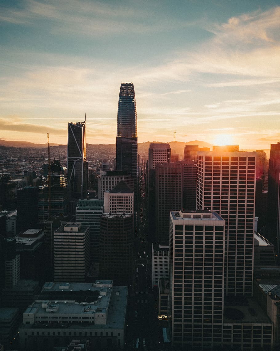 Day after Christmas, aerial shot of black and white building during sunset HD wallpaper