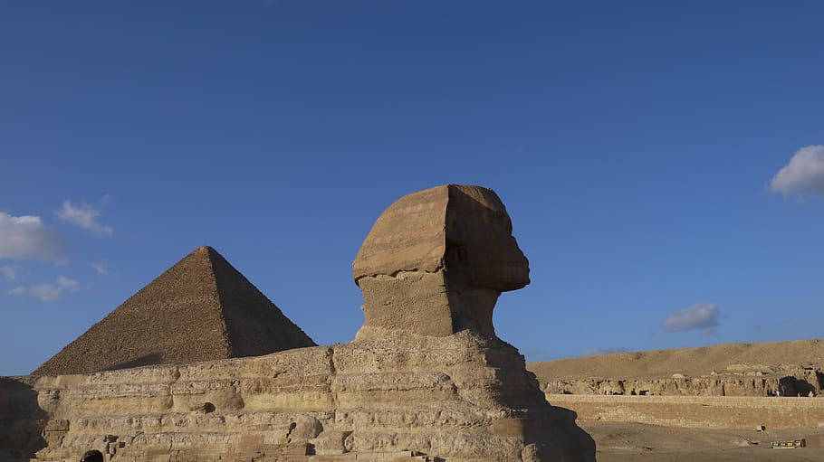 pyramid, sphinx, egypt, pyramids, old, sky, monument, desert HD wallpaper