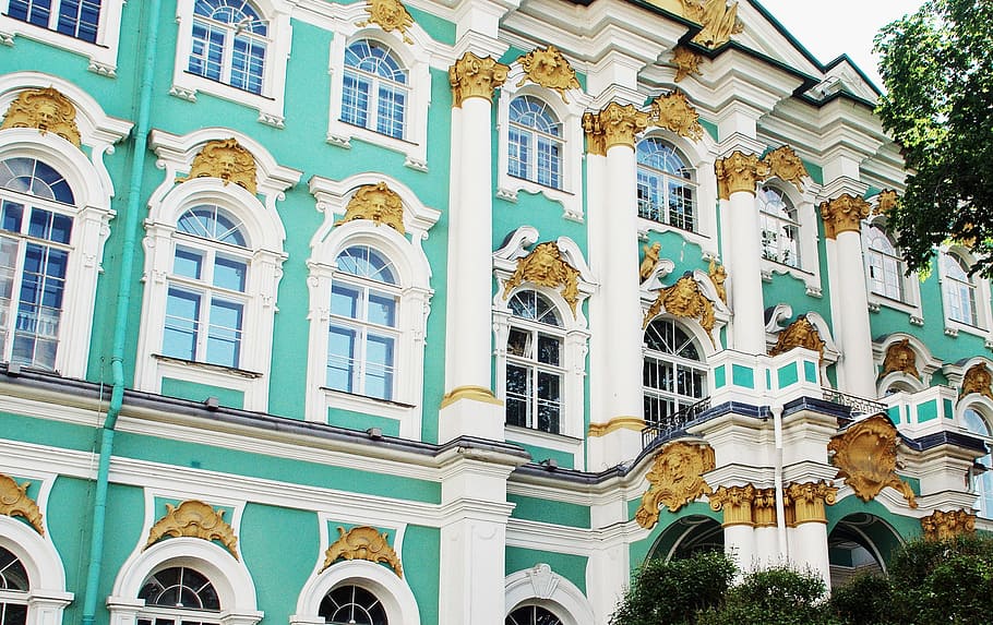 russia, st-petersburg, hermitage, museum, facade, columns, architecture, HD wallpaper