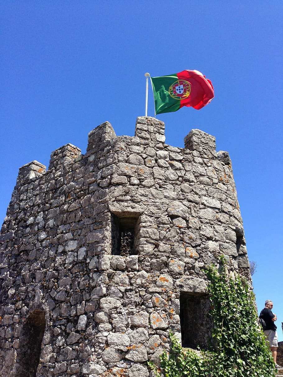 Ruin, Flag, Portugal, Castle, Stone Wall, tower, middle ages