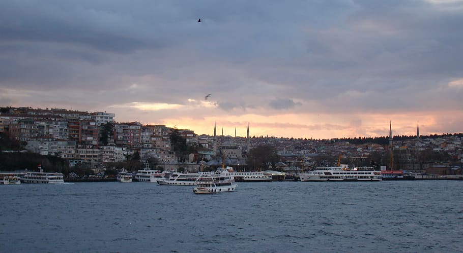 turkey, bosphorus, strait, istanbul, bridge, channel, ship, HD wallpaper