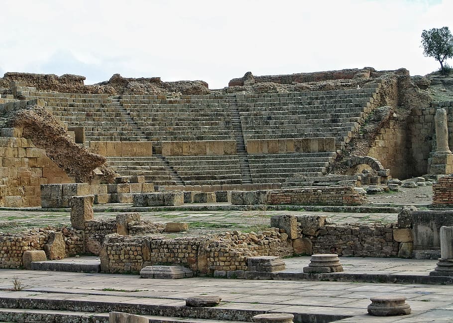 the theatre, timgad, batna, algeria, history, ancient, the past, HD wallpaper