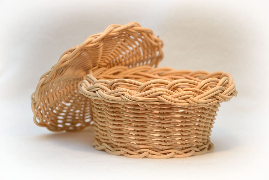 basket, scuttle, rattan, wicker, container, close-up, indoors HD wallpaper