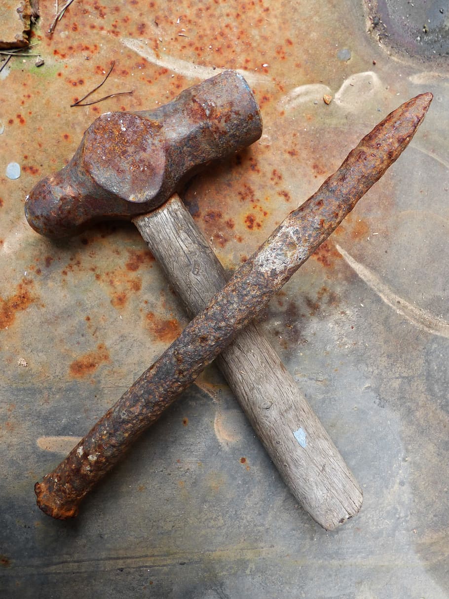 Tools, Hammer, Awl, Stonecutter, Old, workshop, herrero, rusty HD wallpaper
