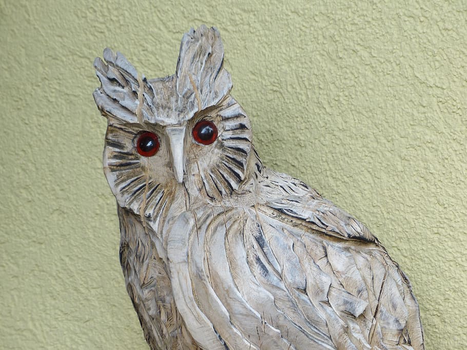 owl, figure, face, look, holzfigur, carving, animal, bird, animal themes HD wallpaper
