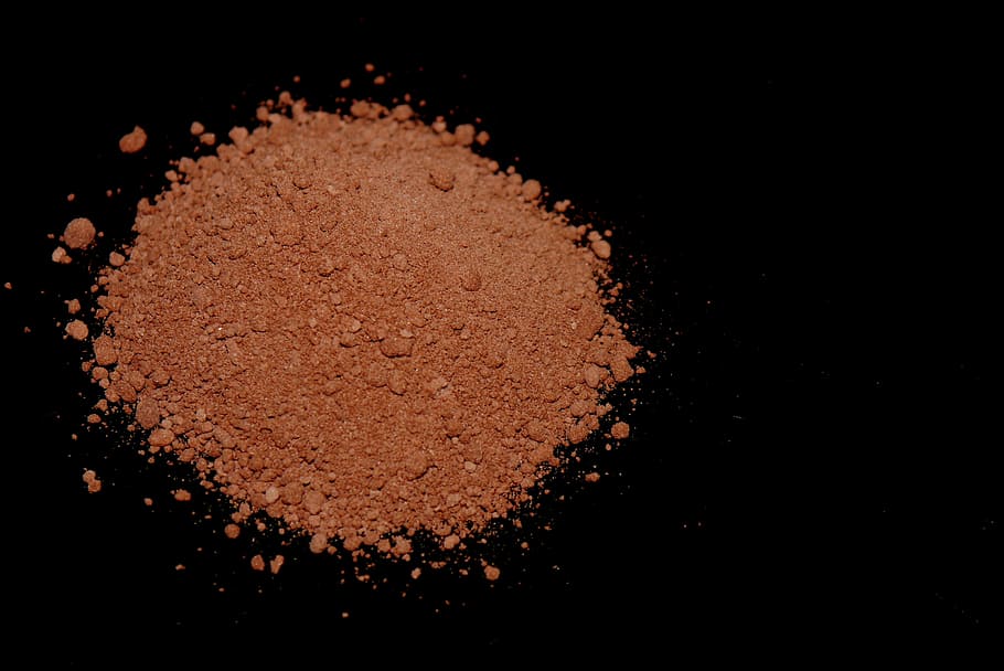 brown powder on black surface, cocoa, chocolate, food, close-up HD wallpaper