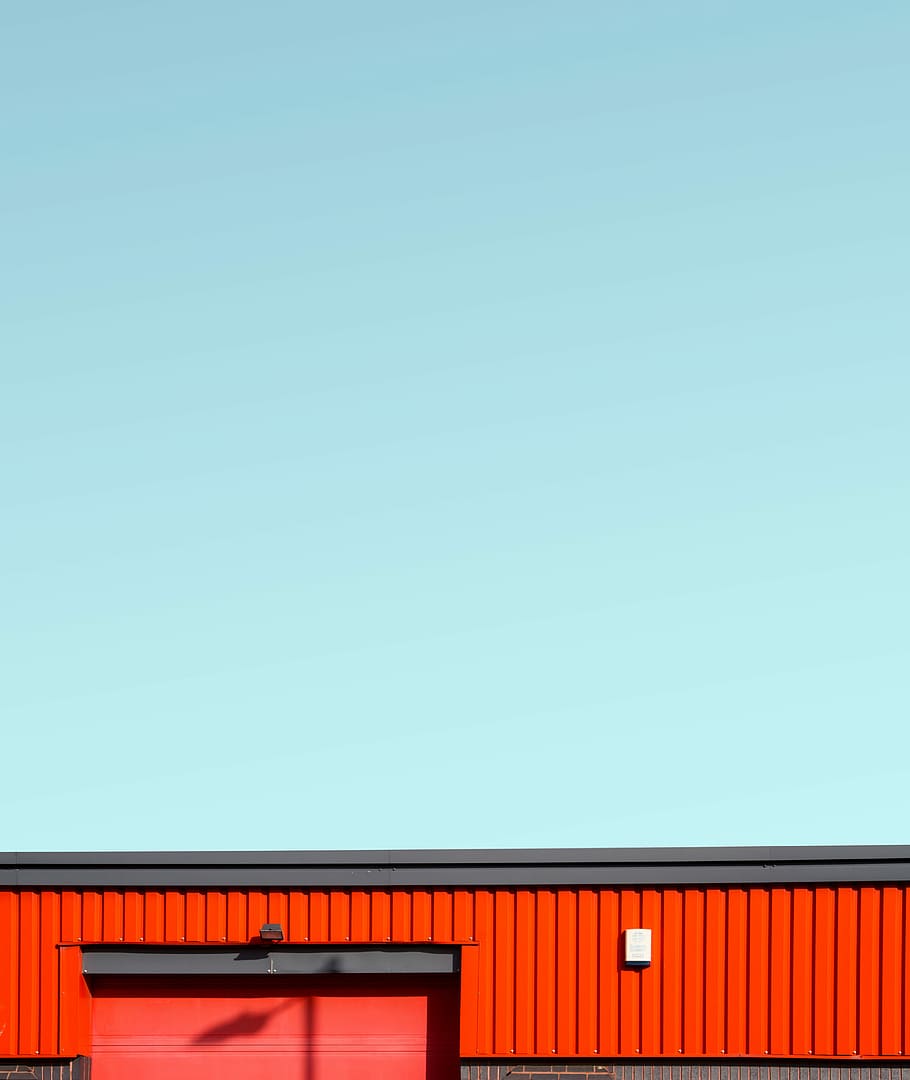 red house, blue, sky, building, shutters, architecture, copy space HD wallpaper