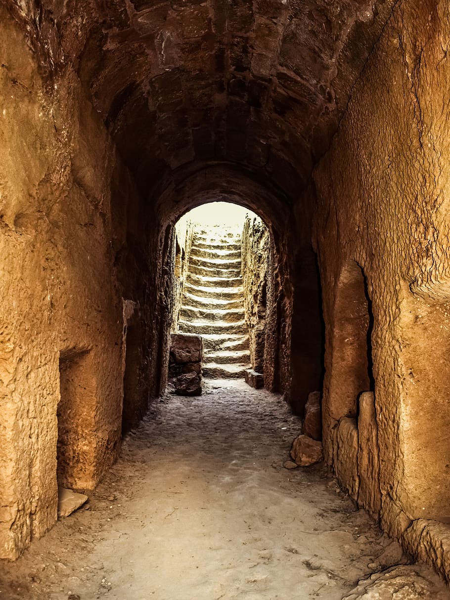 cyprus, paphos, tombs of the kings, stoa, tunnel, stairs, archaeology, HD wallpaper