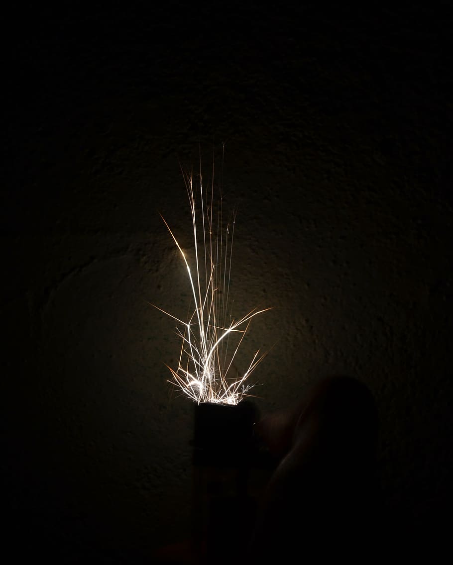 hand lighter, dark, night, hot, yellow, energy, sparks, firework - man made object HD wallpaper
